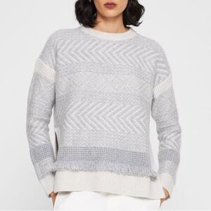 Club Monaco Cashmere Fringe Crewneck Sweater Size Large NWT Gray Multi